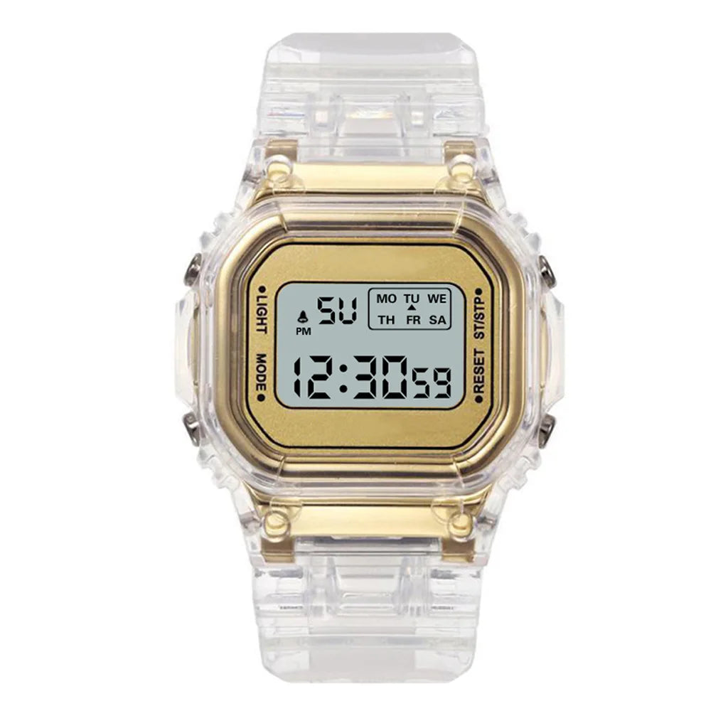 LED Transparent Digital Watch for Kids Men Women Square Small Luminous Dial Sport Electronic Wristwatch Kids Watch