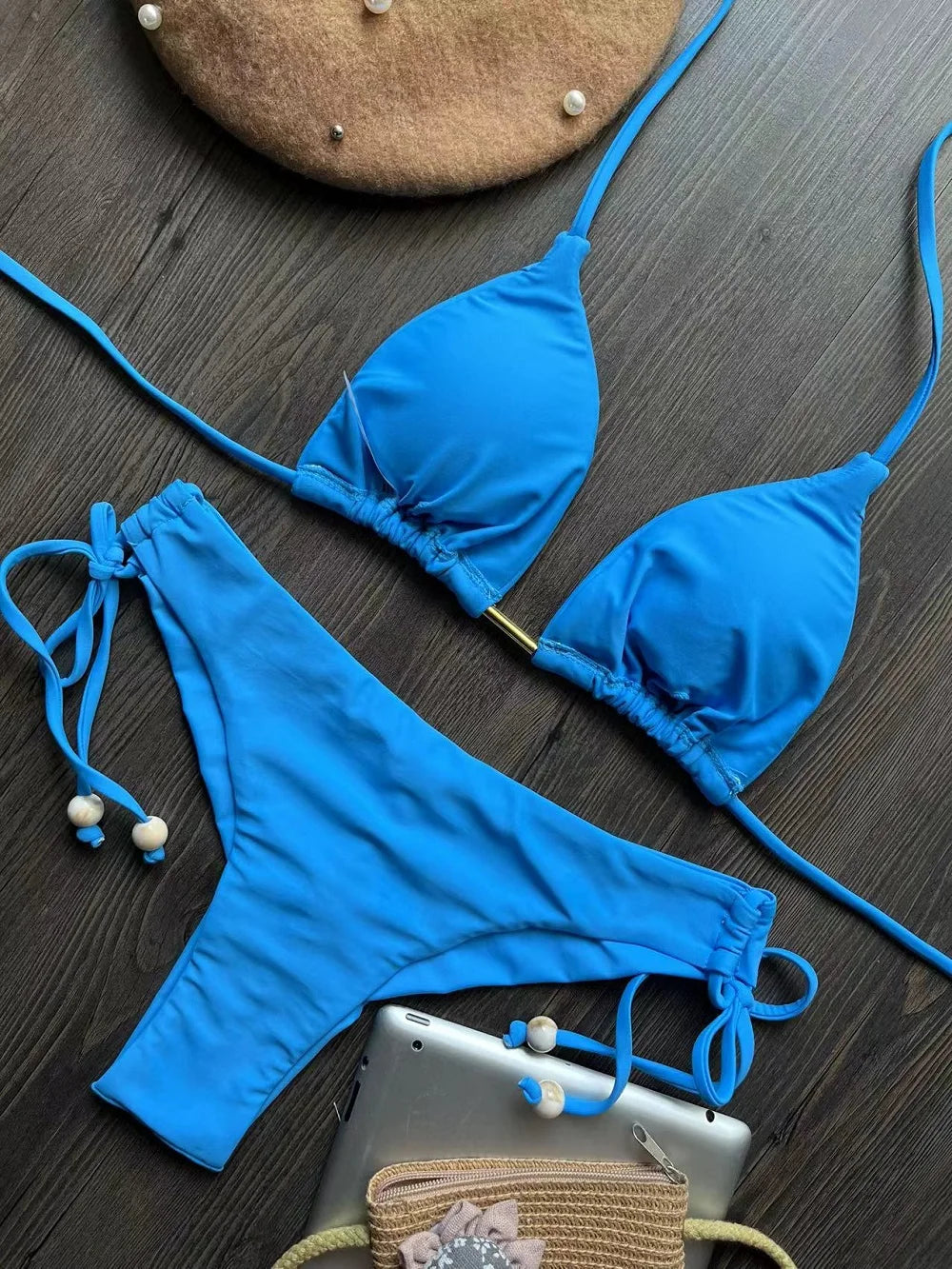2025 nouveau Triangle Sexy maillot de bain pour femmes Bikinis brésiliens licou maillots de bain Push Up maillot de bain chaîne en métal plage Bikini ensemble