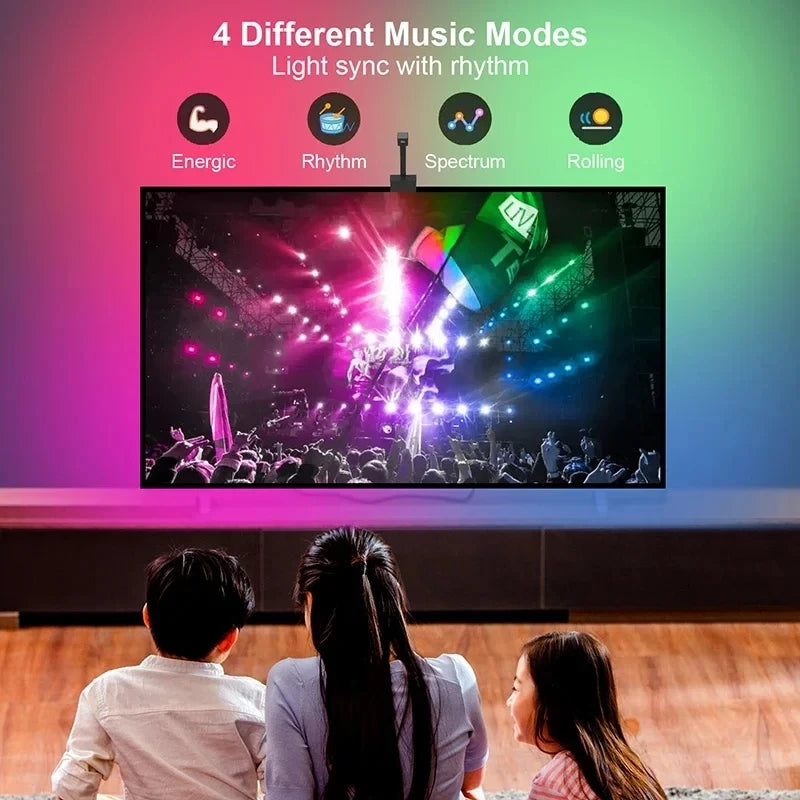 Bande lumineuse LED RGBIC Ambilight pour TV 3,8M 5M 5V USB avec capteur de gamme de couleurs AR, rétroéclairage adaptatif pour TV, synchronisation RGB, contrôle par application