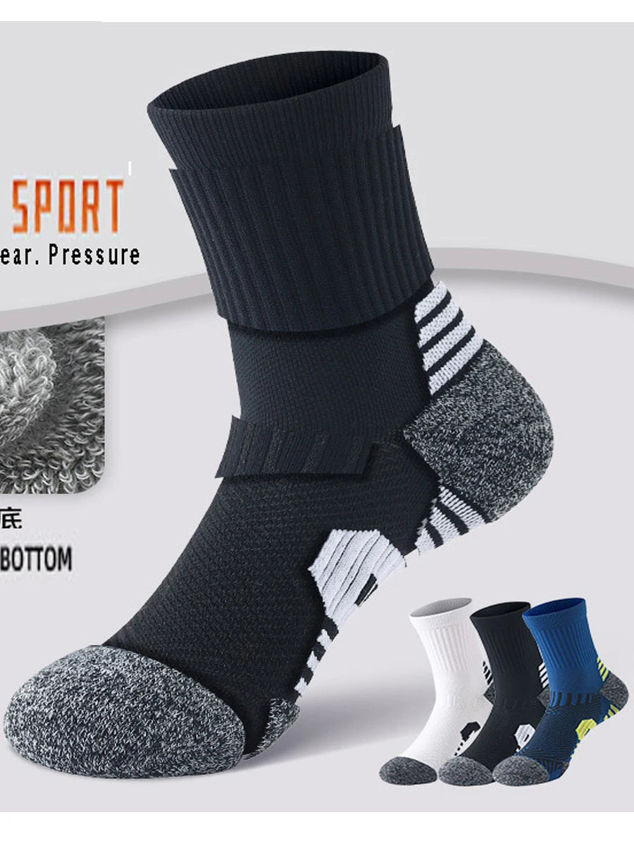 3 paires de chaussettes atétiques pour hommes, chaussettes de sport respirantes, de course en plein air, de Compression, longues, noires, blanches, bleues, extensibles