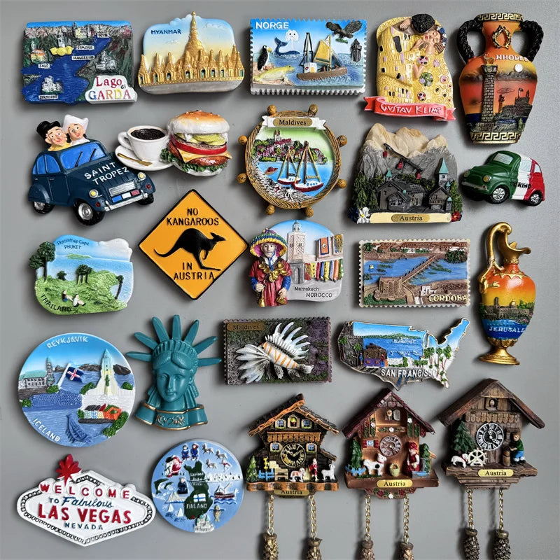 Aimant de réfrigérateur, Finlande, Norvège, Autriche, Grèce, Myanmar, Italie, Maroc, Algérie, États-Unis, ommage, Cordoba, Thaïlande, Prague, Lago de Côme, Garda