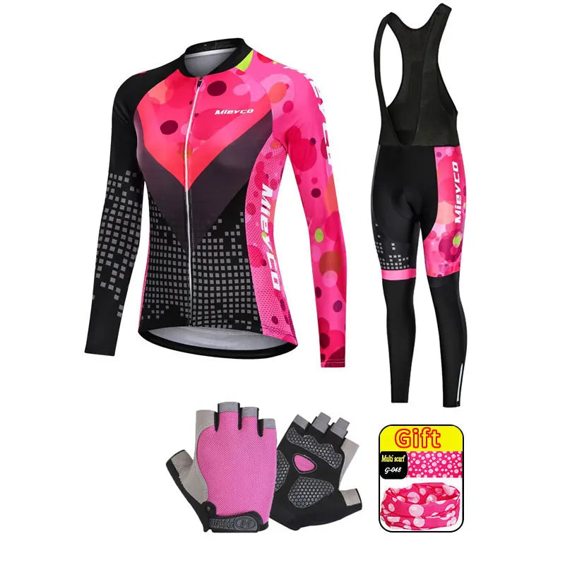 Tenue Cyclisme Femme VTT — Ensemble Maillot Salopette Manches Longues Combinaison