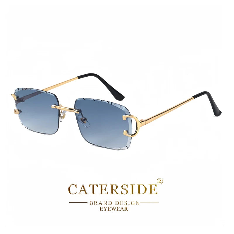 Lunettes de soleil carrées sans monture dégradé — métal, punk, UV400, homme et femme