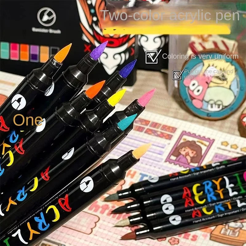 Marqueurs de peinture acrylique professionnels à 48 couleurs, double pointe fine et pinceau, adaptés à la pierre, au bois, à la calligraphie