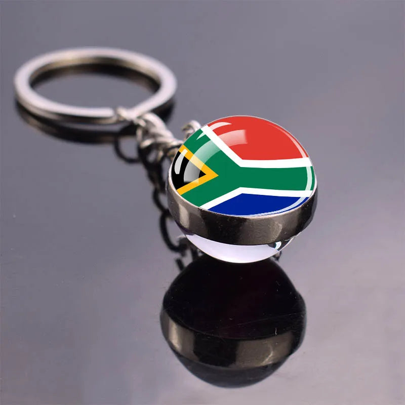 African Flag Keychain, Algeria, Somalia, Tunisia, Morocco, Egypt, National Flag, Double-sided Glass Ball Pendant, Gift
