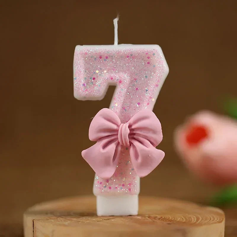 New number cake candle pink glitter birthday candle 1 2 3 4 5 6 7 8 9 3D number candle cake topper birthday party cake decor