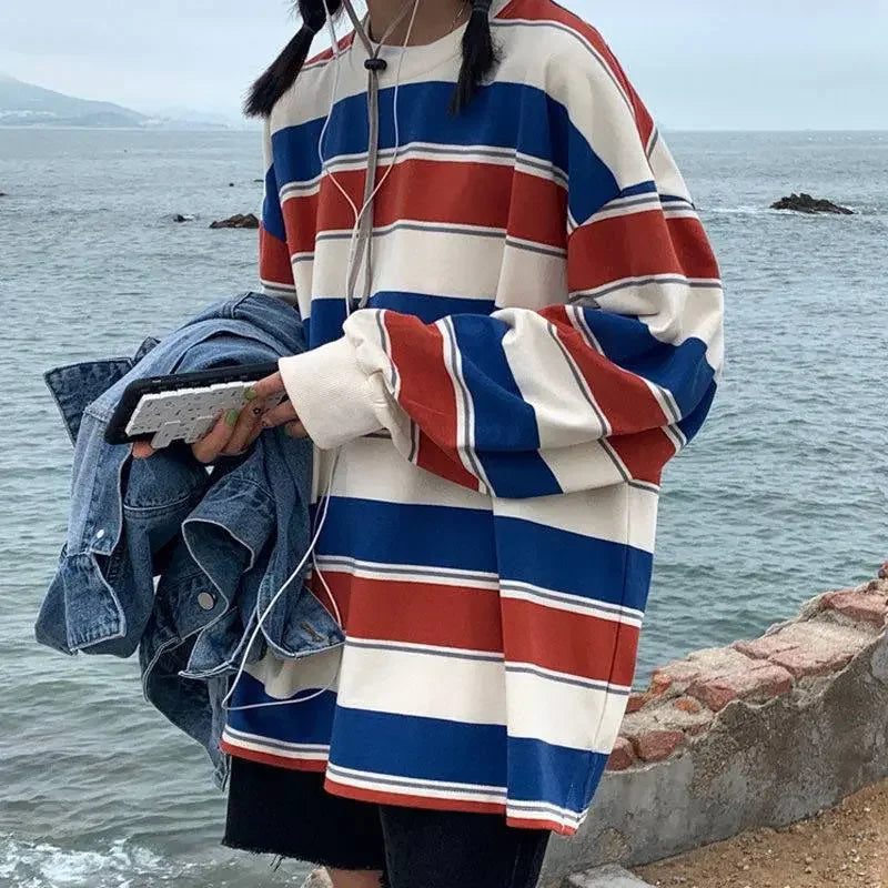 T-shirts pour femmes, vêtements féminins, sweat-shirt Y2K, mode quatre saisons 2026, tee-shirt à manches longues ample, t-shirt graphique rayé pour couple