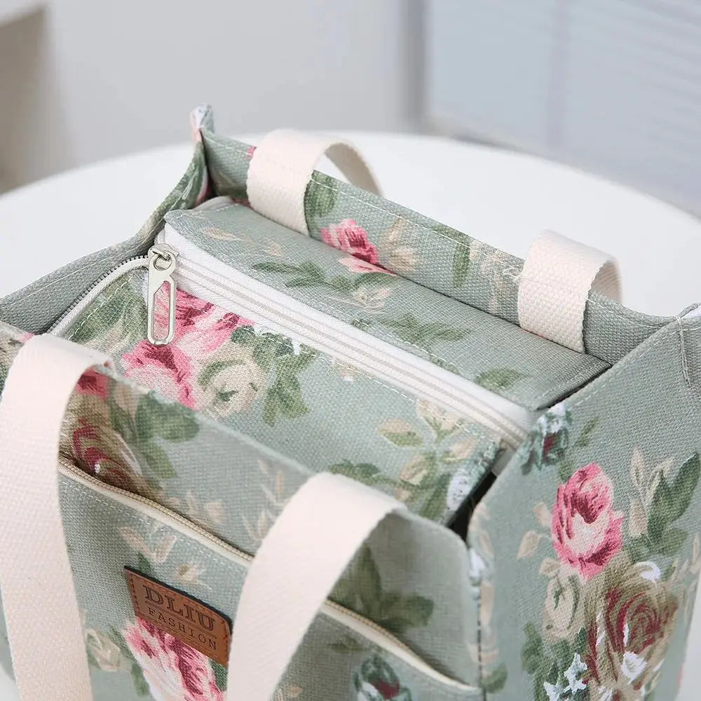 Sac à déjeuner esthétique imprimé Floral, sac à Bento isolé de grande capacité, sac à main isotherme pour l'école, le travail, les voyages et le pique-nique