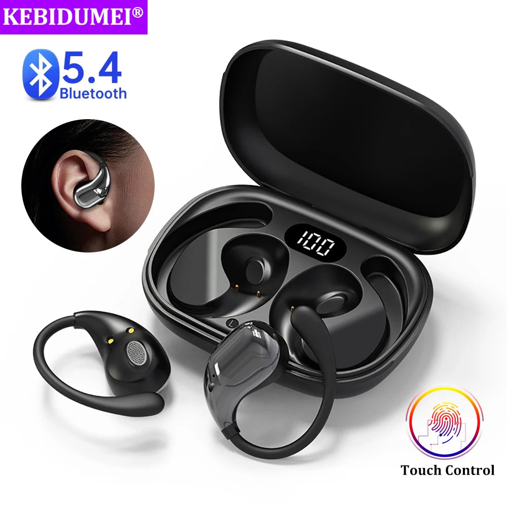 Écouteurs TWS Bluetooth 5.4 Crochet d'Oreille — HiFi Stéréo, Étanche, LED, Longue Veille, Tactile