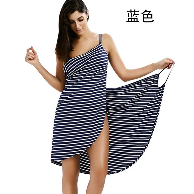 Peignoir de plage rayé pour femmes, serviette de bain ronde, vêtements à bretelles, robe de plage, vacances, natation