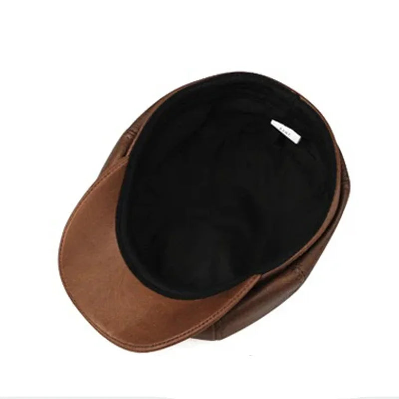Chapeau rétro pour hommes — casquette chaude en cuir véritable, béret peintre, octogonal, printemps/hiver