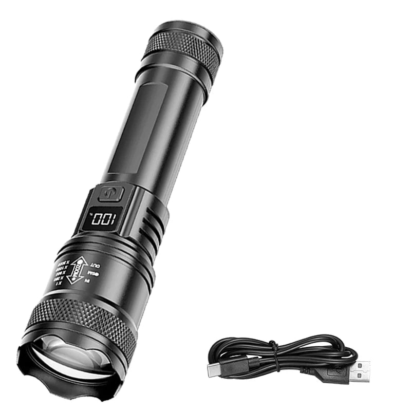 Lampe de poche LED Ultra lumineuse 2000LM type-c Rechargeable longue portée Zoom torche tactique extérieure d'urgence Camping pêche lanterne