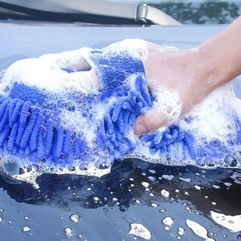 2pcs Blue Microfiber Chenille Car Wash Sponge, Maintenance Wash Brush Pad, Books Tool, Auto Washing Towel, Gloves, Styling Accessories