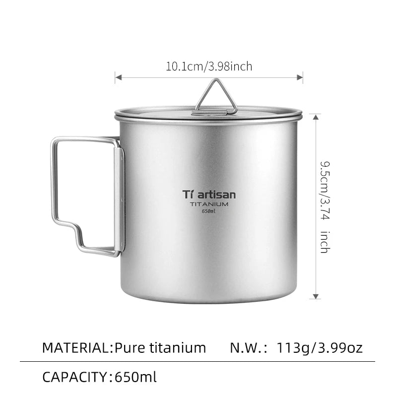 Tiartisan extérieur titane léger Portable thé tasse à café poignée pliante Camping tasse d'eau pour randonnée voyage