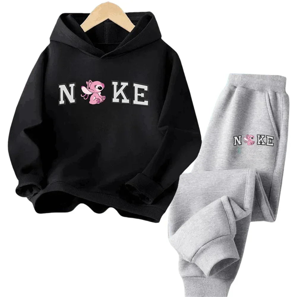 Kids' hooded sweatshirt set, cartoon Stitch, for boys and girls, autumn and winter, outdoor travel,
