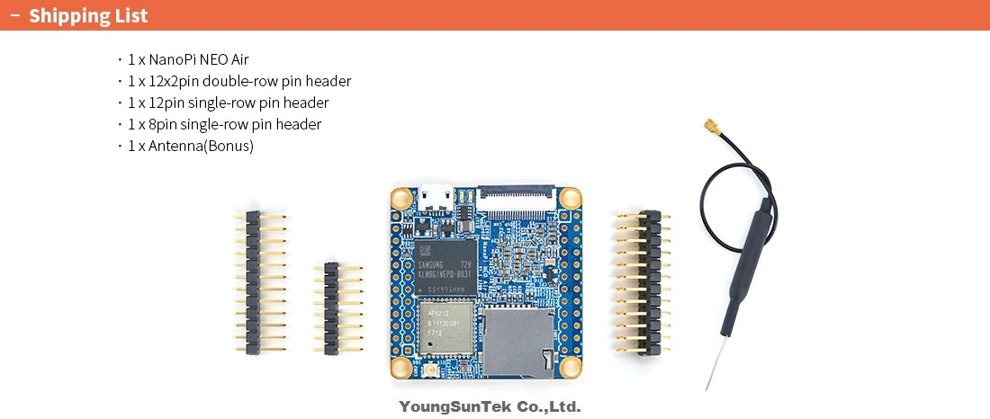 NanoPi Neo Air LTS 512M RAM/8G eMMC procureur gSunTek Allwinner façades Cortex A7,1.2GHz,OpenWRT,Wifi & BT UbunaryLinux Armbian DietPi Kali