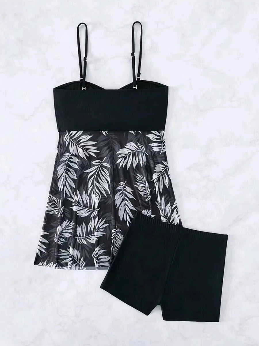 Maillot de bain tankini court 2026 avec short pour femme, rembourré, imprimé, pour la plage et l'été