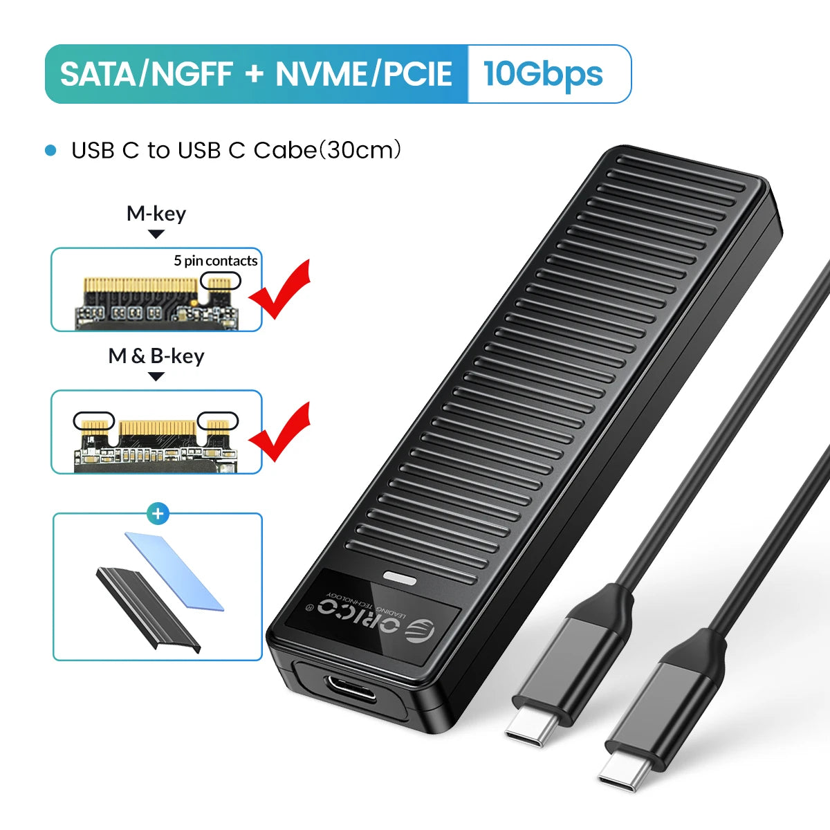 ORICO M.2 NVMe SSD boîtier 10Gbps USB 3.2 Gen2 boîtier conception Simple sans outil prise en charge UASP pour les joueurs NVMe SATA SSD