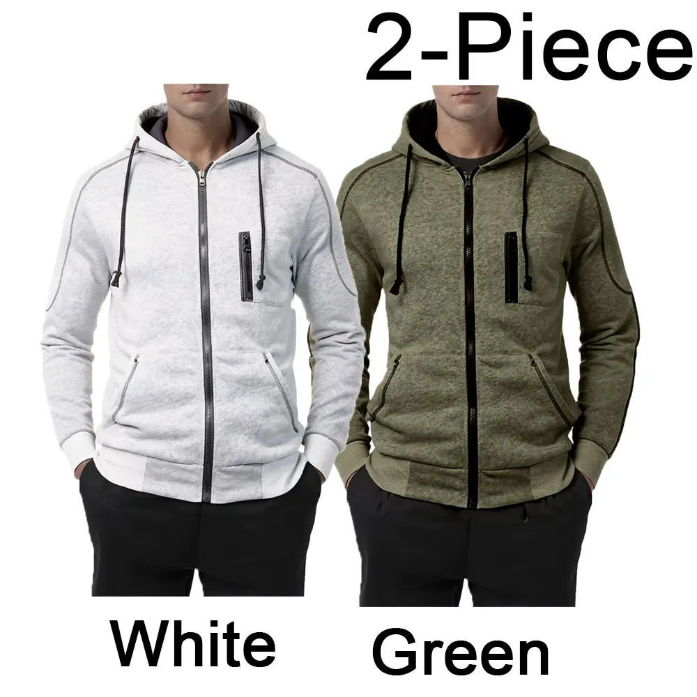 Sweat À Capuche Homme Couleur Bloc Polaire — Noir Blanc Vert Rouge Hiver