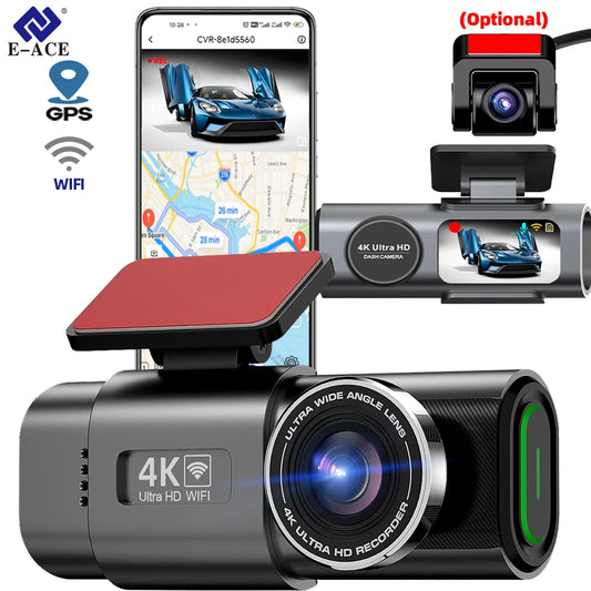 4K Dash Cam GPS WIFI APP 24H Night Vision Optional Mini Rear Lens Car Dashcam DVR Video Recorder Car Camera Black Box