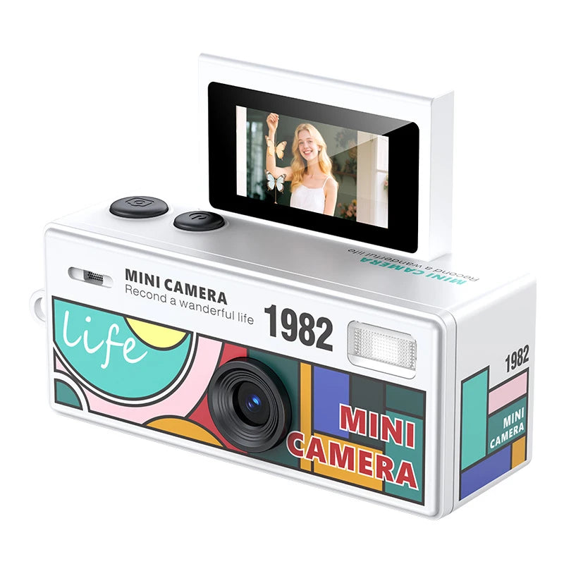 Mini caméra numérique CCD rétro avec flash, écran rotatif 1080P, petite caméra vidéo en forme de porte-clés pour cadeaux