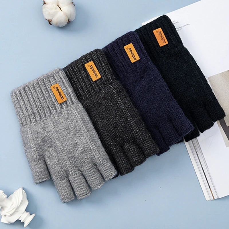 Gants tricotés chauds en peluche sans doigts pour hommes et femmes, gants de sport de plein air pour écran tactile, mode hiver automne