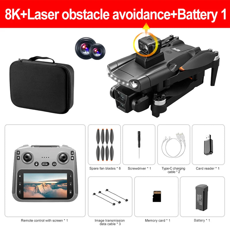 Drone GPS Lenovo V198Max 4K Profesional 8K HD Doble Cámara Motor Sin Escobillas 5G WIFI FPV RC Cuadricóptero Helicóptero con Pantalla Juguete