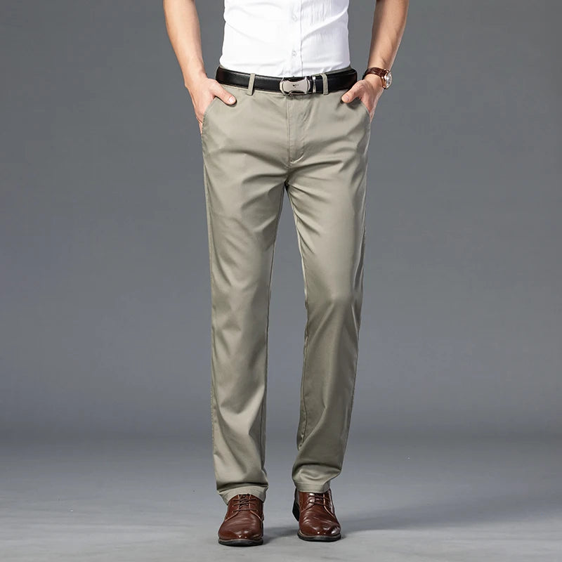 Pantalon de costume mince pour homme — affaires, décontracté, coton, vert, noir, kaki, tailles 30-40
