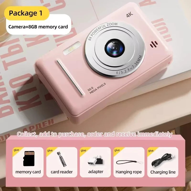 Appareil photo numérique rétro CCD portable — double caméra, flash, 50 MP, mise au point automatique