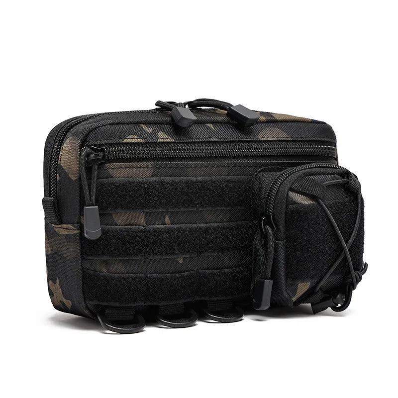 Pochette d'administration horizontale tactique Molle avec poche avant à cordon, pochette modulaire EMT, sac de rangement utilitaire EDC, sac de taille d'extérieur