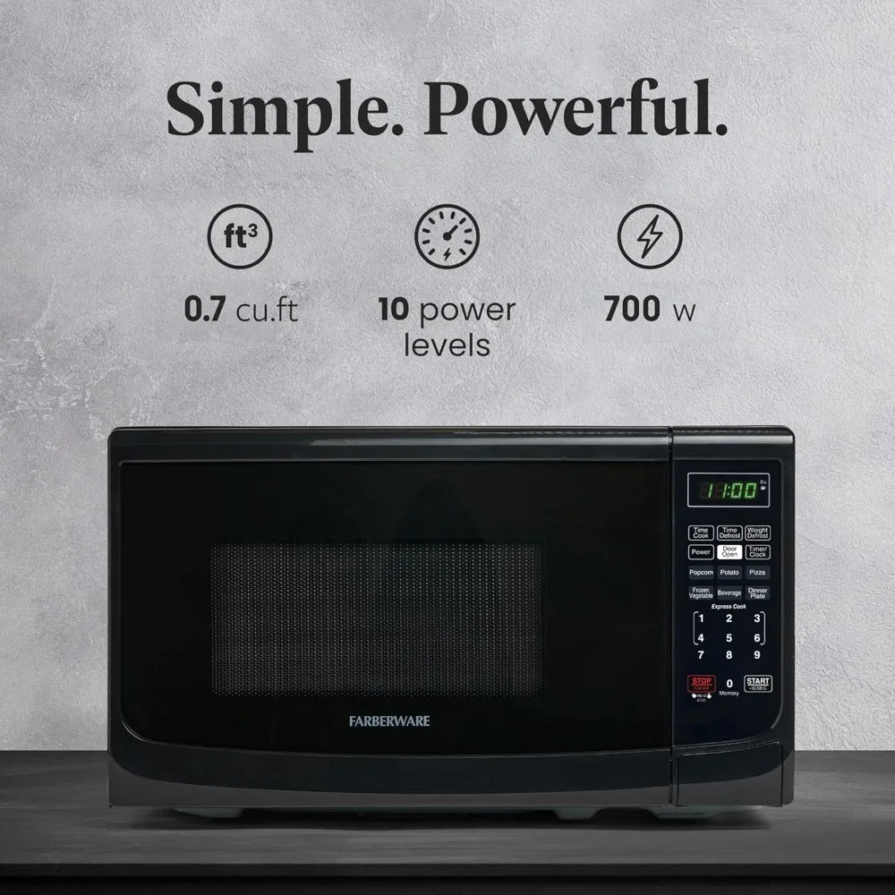 0,7 Cu. Four à micro-ondes de comptoir Ft. – Puissance de 700 watts, programmes de cuisson automatiques, fonction de dégivrage, nettoyage facile et verrouillage de sécurité pour enfants - Noir