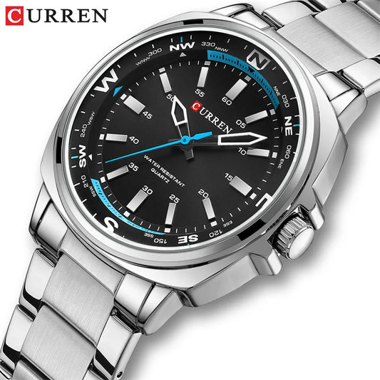 Montre-bracelet à quartz sport pour homme — étanche, minimaliste, ronde, bracelet acier inoxydable, business