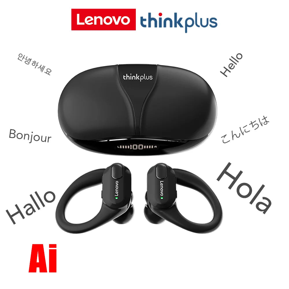 Lenovo XT80 – Auriculares deportivos inalámbricos, con micrófonos, control de botón, pantalla de alimentación LED, sonido estéreo de alta fidelidad, auriculares con traductor de IA