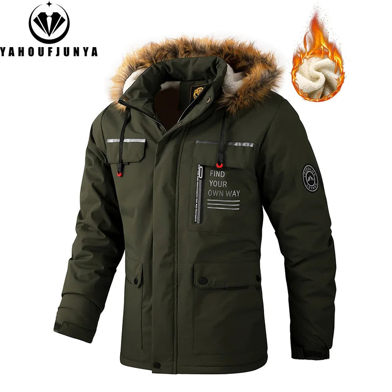 New Winter Men's Outerwear Warm Fleece Detachable Hooded Hiking Jacket Men Outdoor Windproof Casual Fashion Jacket Coat Male Clothes