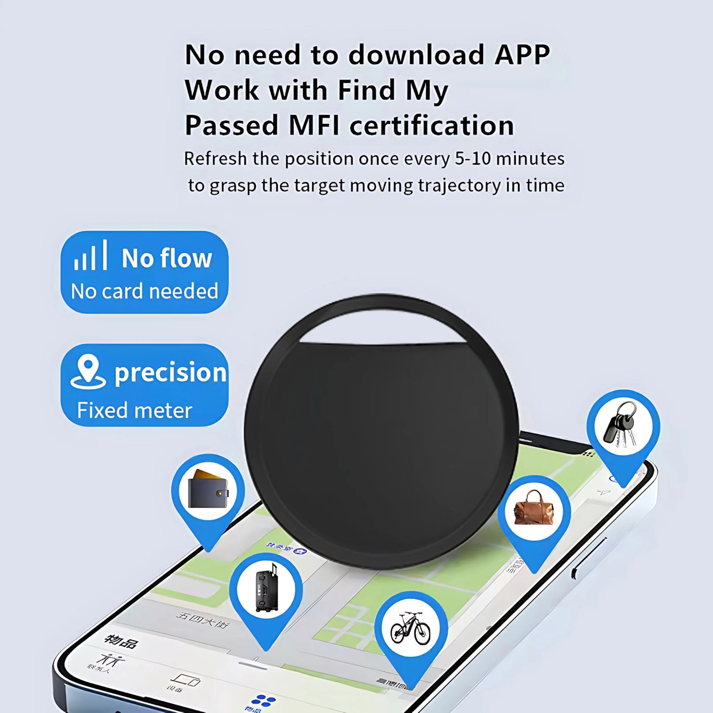 Mini traceur GPS intelligent Bluetooth — dispositif rappel anti-perte, localisateur, clé voiture, animaux, enfants