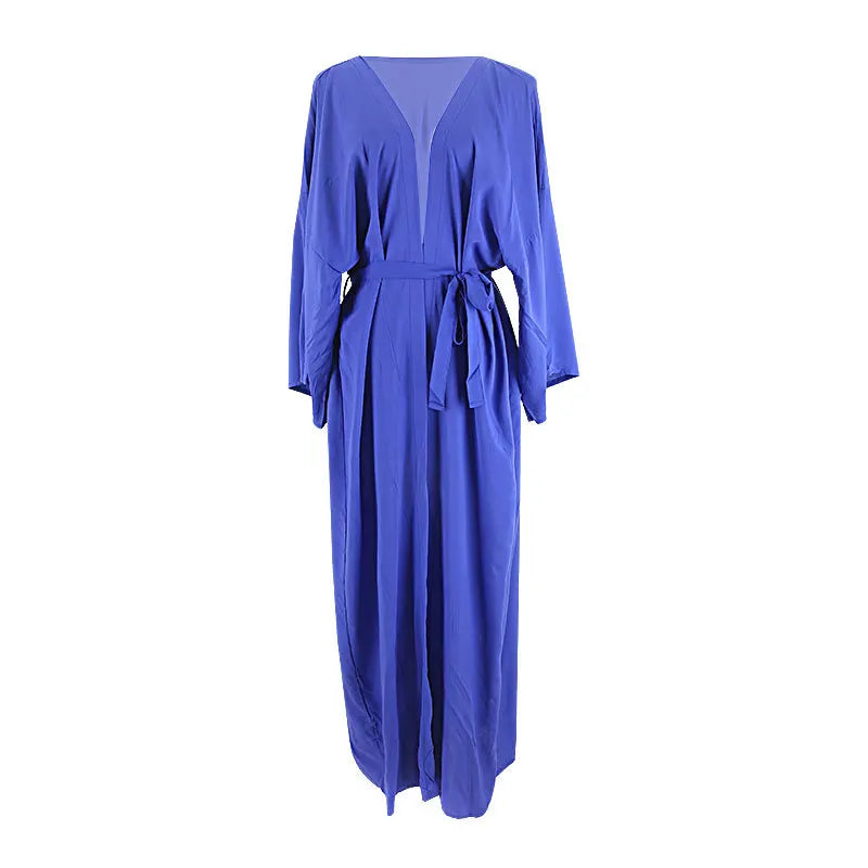 Robe de Plage Longue avec Ceinture pour Femme, Kimono Sexy, Cardigan d'Été, 5 Couleurs Unies
