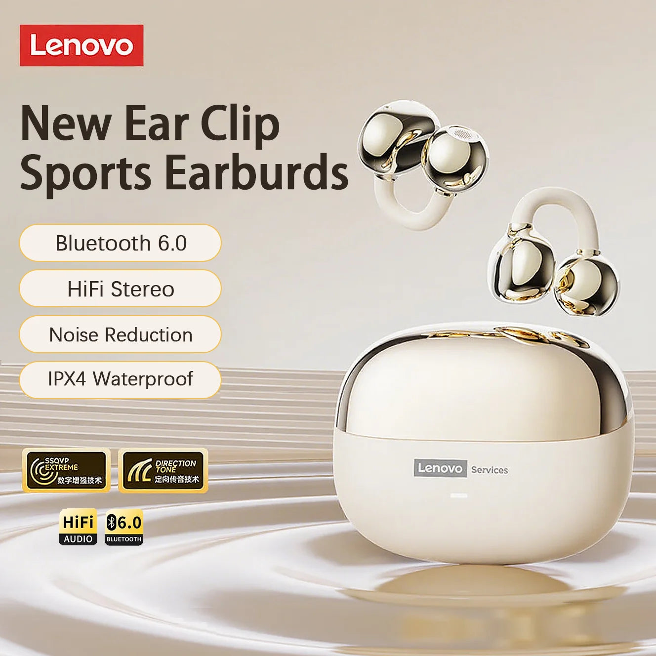 Auriculares Lenovo LE302 HIFI estéreo deportivos de clip abierto, Bluetooth 6.0 con cancelación de ruido y batería de larga duración