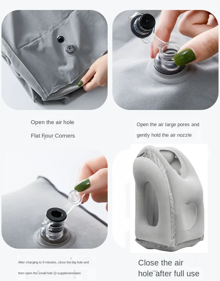 Inflatable Travel Pillow, New Model, Portable Chin Support, Neck Pillow for Airplane, Car, Bus, Train, Office, Nap Rest