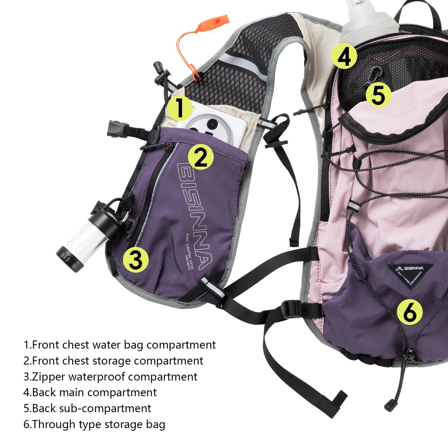 BISINNA 6L sac à dos de course respirant sac tout-terrain ultraléger sac d'hydratation de cyclisme réfléchissant pour cyclisme escalade randonnée