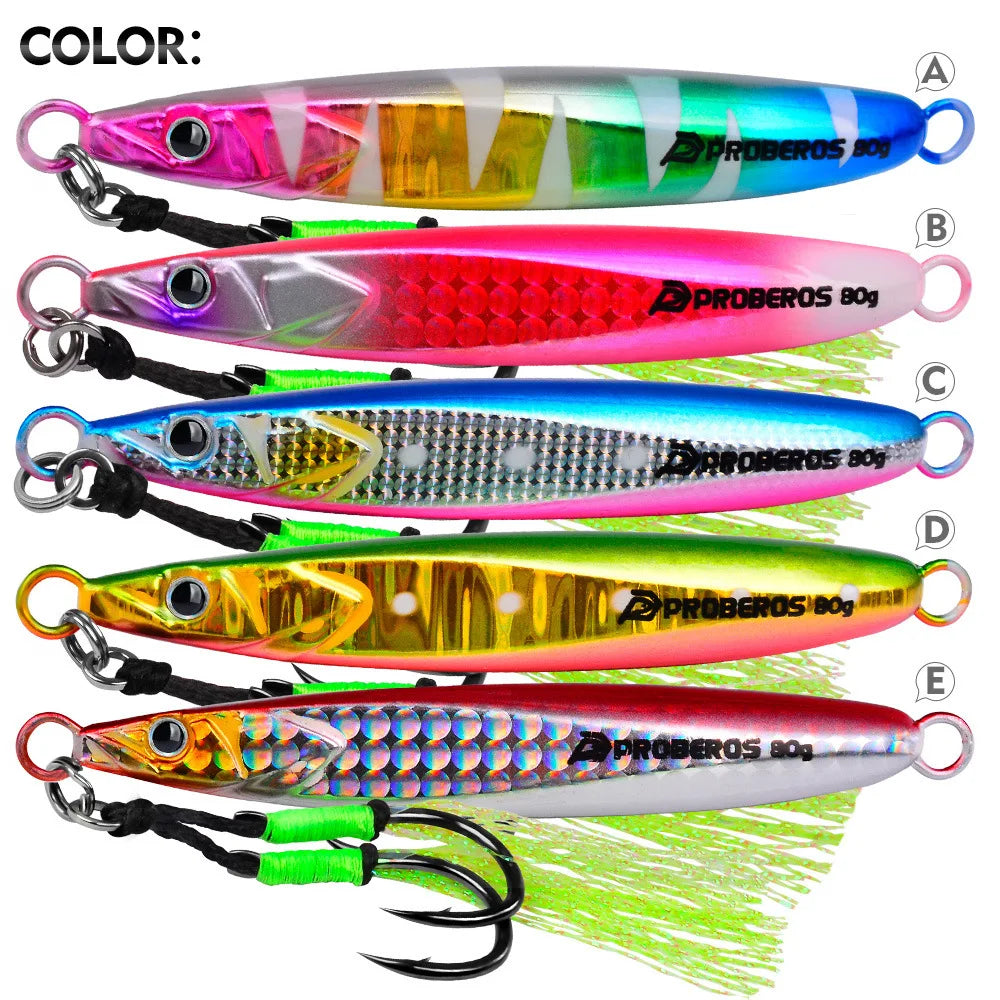 Leurre de pêche en métal lumineux LHFSH, appât dur 20g-80g à coulée lente avec hameçons triples pour la pêche au bar et au thon