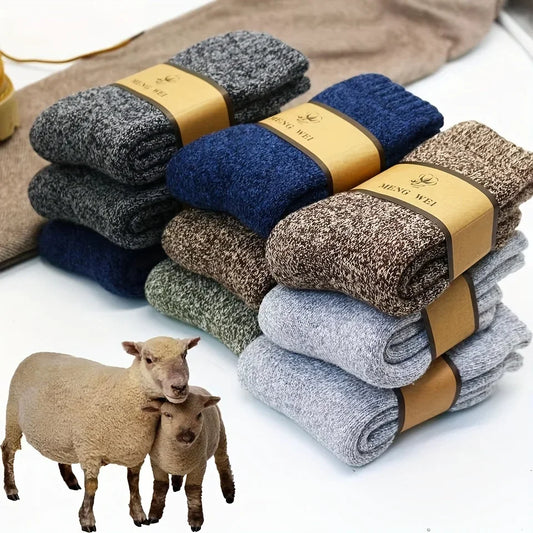 3/5 paires de chaussettes chaudes pour hommes, chaussettes épaisses en tissu éponge mi-mollet, chaussettes anti-froid pour bottes de neige, élastiques, couleur unie