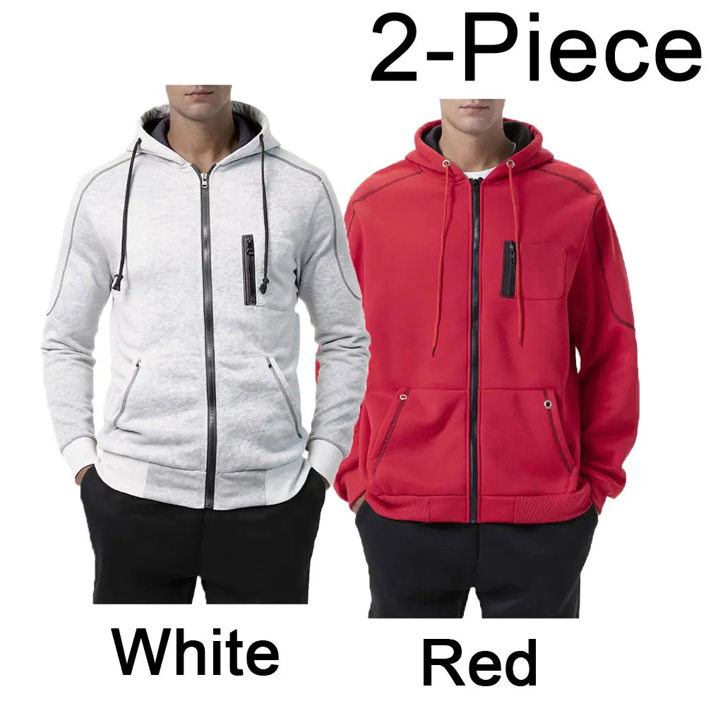 Sweat À Capuche Homme Couleur Bloc Polaire — Noir Blanc Vert Rouge Hiver
