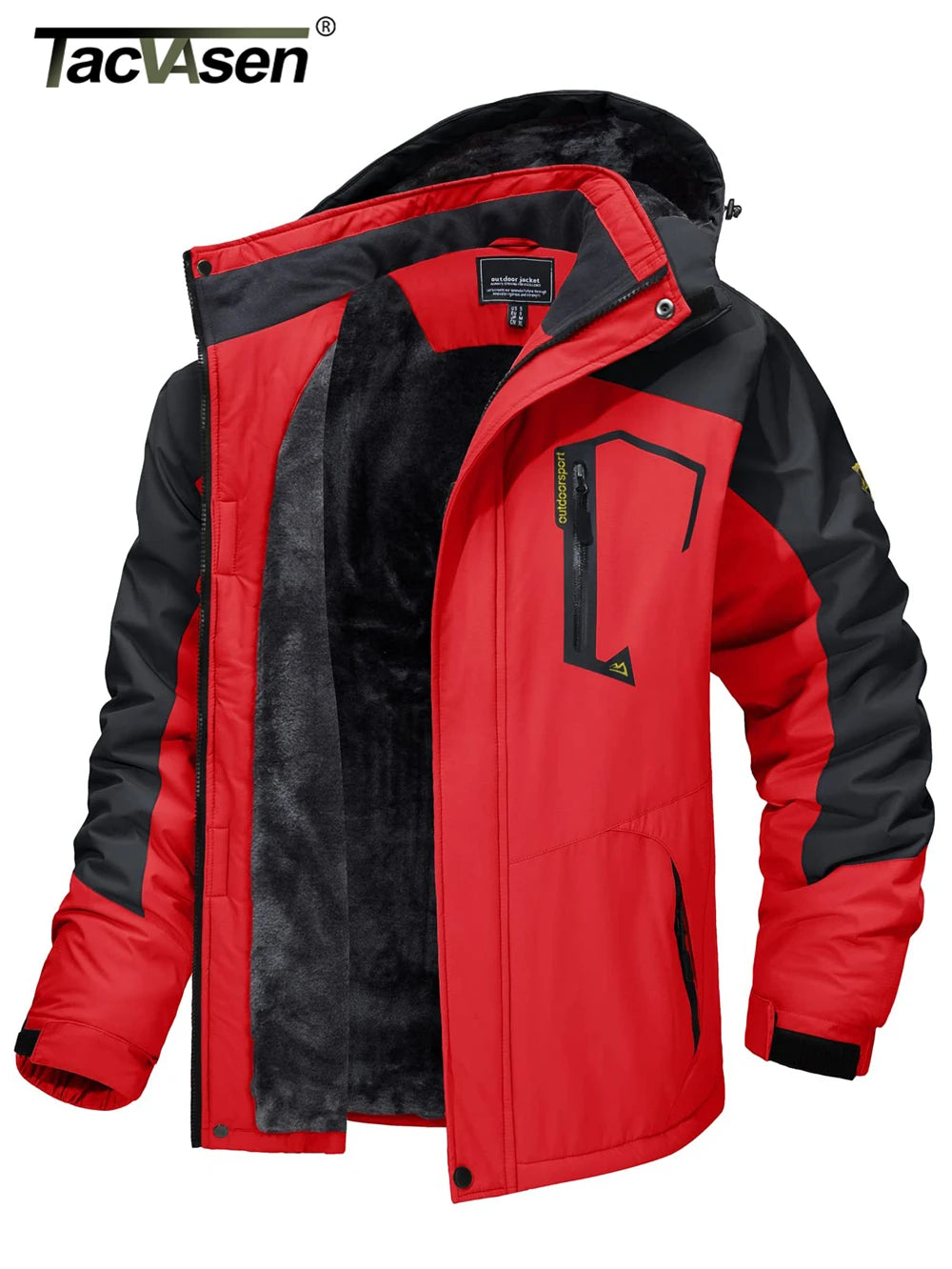 TACVASEN Fleece Lined Mountain Jackets Men Outdoor Hiking Jackets Detachable Hooded Coats Ski Snowboard Parka Winter Outwear