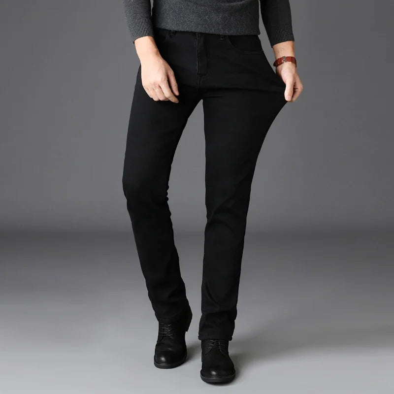 Jean Homme Classique Stretch Noir — Biker Denim Coupe Ajustée