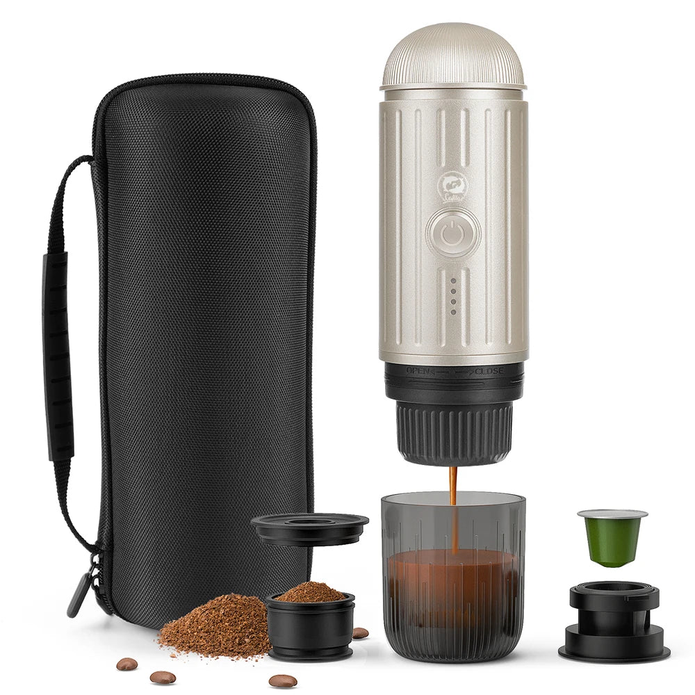 Machine à café expresso portable 19 bars — chauffage automatique, compatible capsules et café moulu