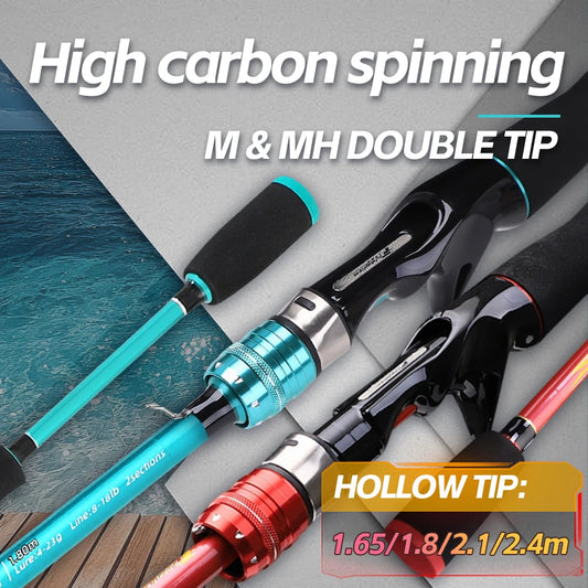 1.65m 1.8m 2.1m 2.4m haute teneur en carbone moulé moyen lourd M MH DOUBLE pointe basse coup mer eau douce tige de pêche