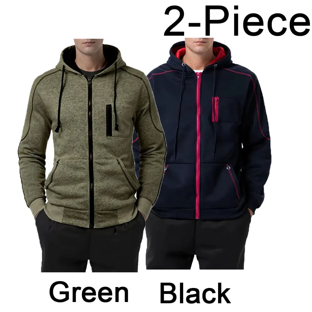 Sweat À Capuche Homme Couleur Bloc Polaire — Noir Blanc Vert Rouge Hiver