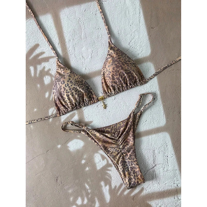 Micro bikini pour femmes, maillot de bain deux pièces, vêtements de bain pour femmes, maillot de bain 2026, sexy, imprimé léopard, push-up, string, ensembles de bikinis, vêtements de plage, été
