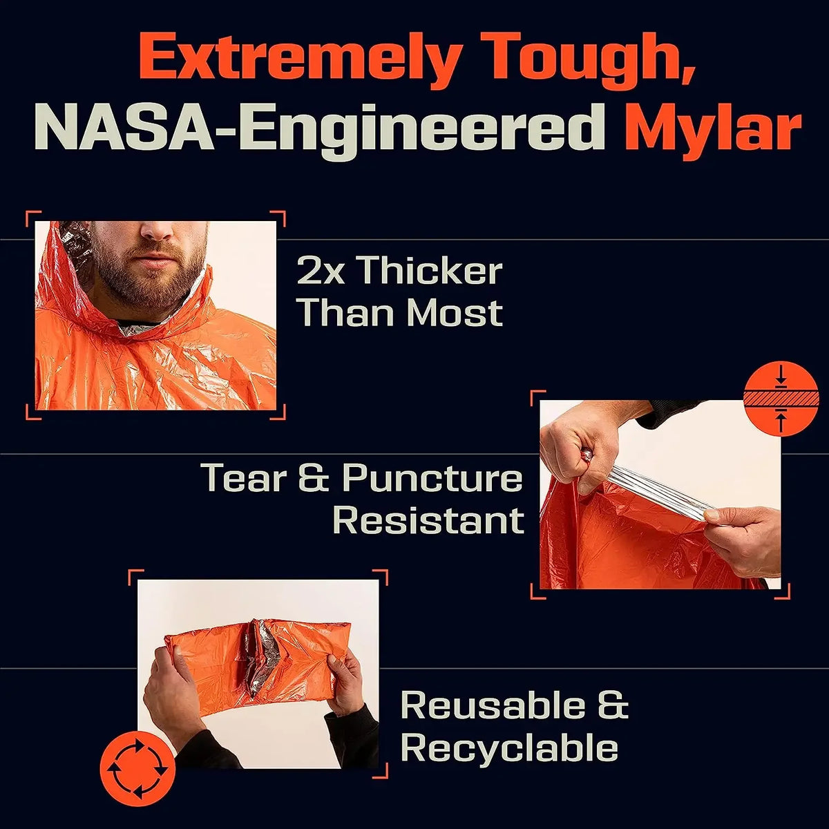 LIFE poncho de survie d'urgence Poncho de pluie couverture spatiale de survie thermique imperméable réfléchissant thermique imperméable pour le camping randonnée
