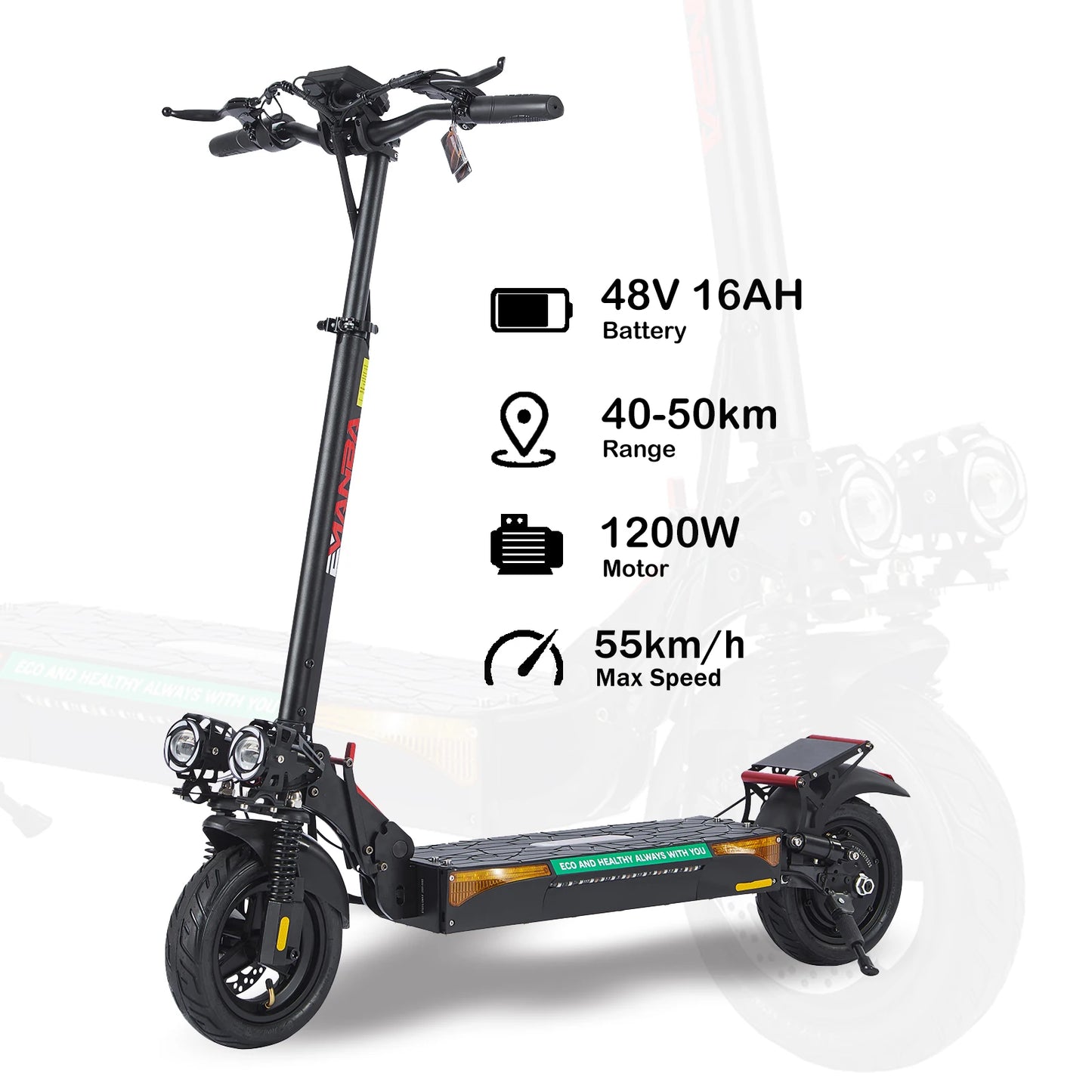 Trottinette Électrique Tout-Terrain Double Moteur — 48V Portée 60 km Charge 150 kg